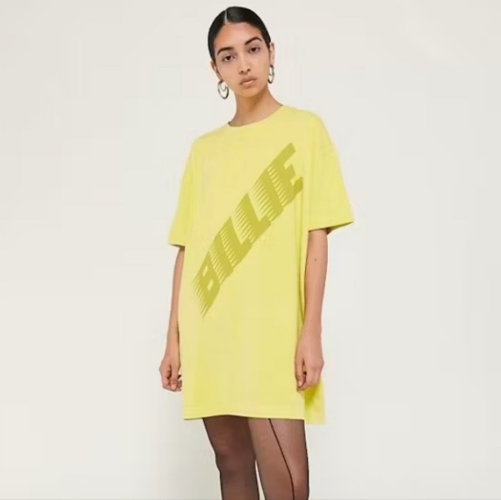 Billie Ellish Yellow T-Shirt Dress Logo Shirt Dress Concert Oversized Tee Top